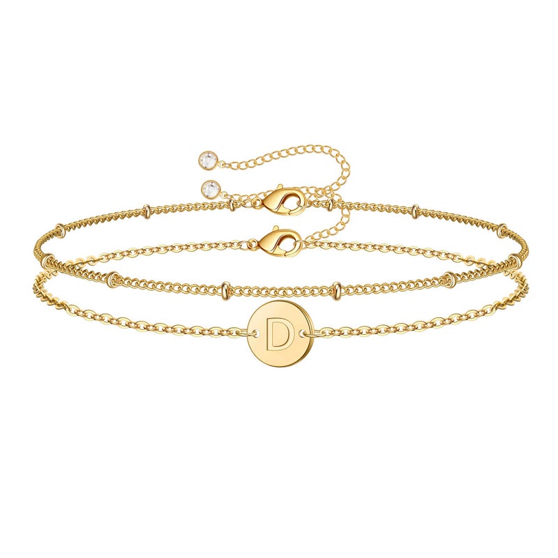 MONOZO Gold Initial Bracelets for Women, Dainty 14K-gold-plated Layered Beaded D Letter Initial Bracelet Personalized Alphabet Disc Monogram Charm Bracelet Jewelry Gifts for Her - Image 1
